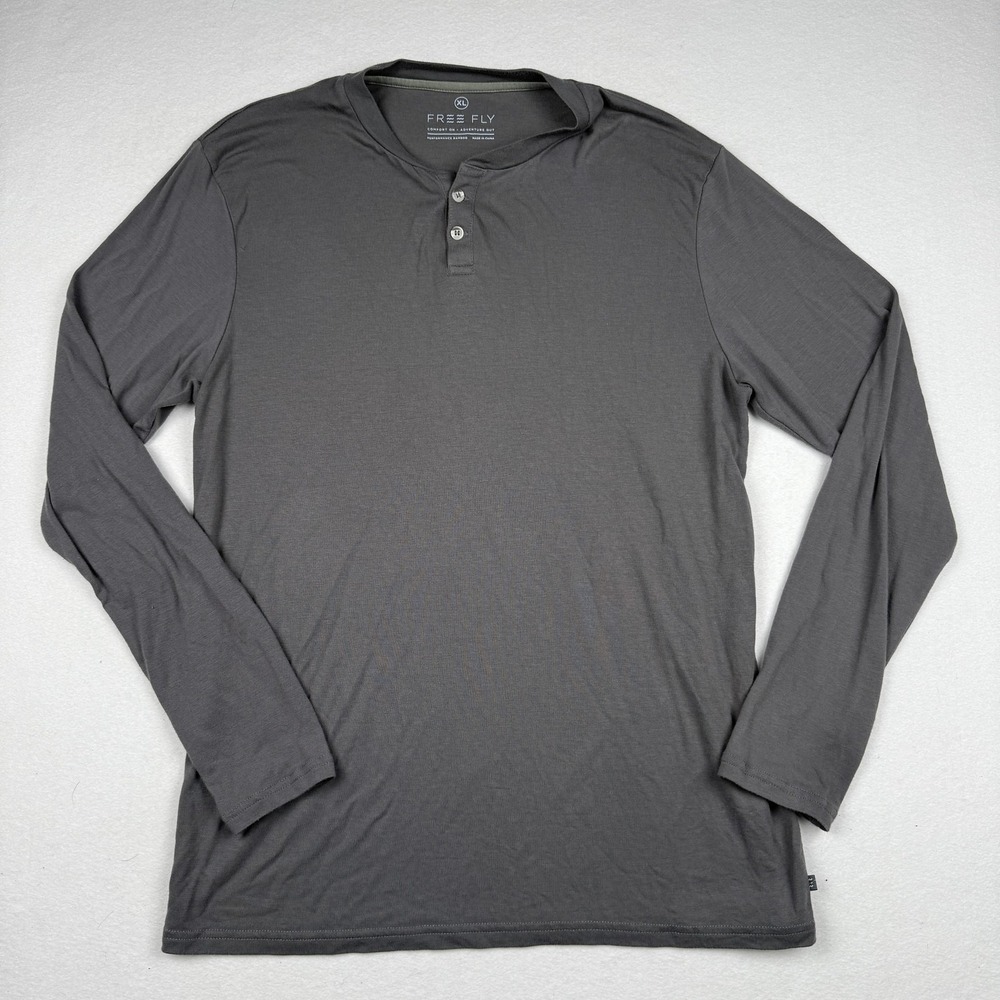 Free Fly Shirt Mens XL Gray Henley Long Sleeve Performance Bamboo Outdoor Soft